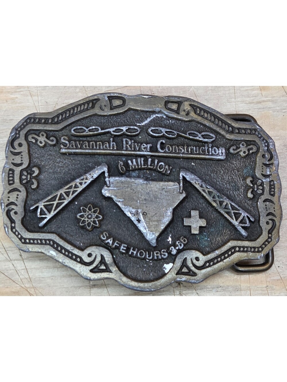 Vintage 1986 C+D Savannah River 6 Million Safe Hours Belt Buckle USA